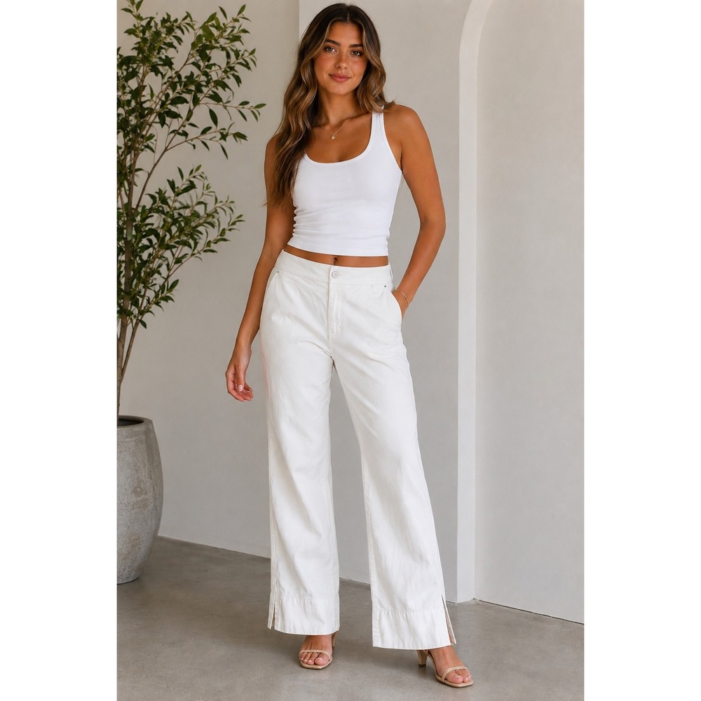 Guess Jeans White Wide Leg Crop Pants Side Slit Cotton Blend Y2246012 Size 31